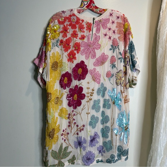 Free People Jewel Embellished Beaded Colorful T Shirt Mini Dress M - Picture 12 of 13